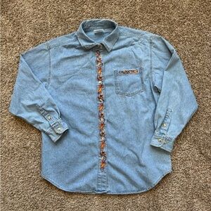 Style Studio Vintage Look Denim Chambray Fall Pumpkin Autumn Shirt Top